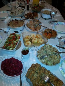 thanksgiving table with food
